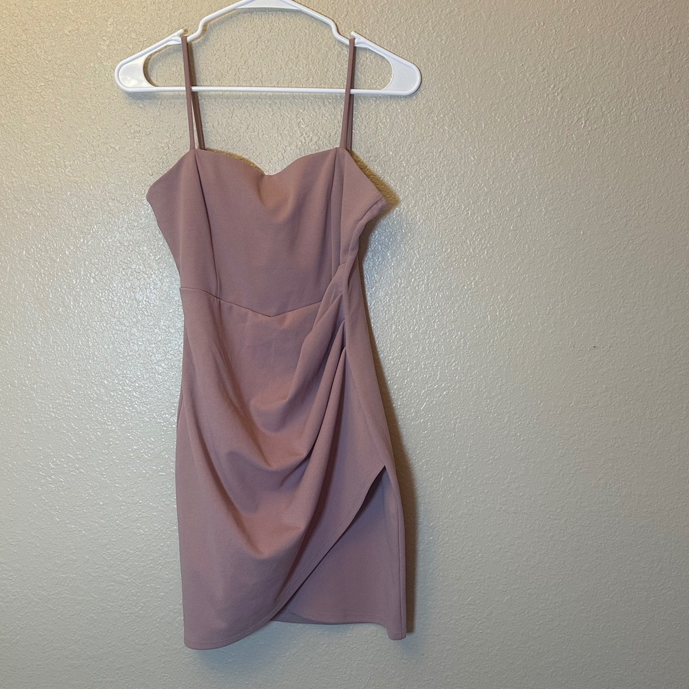 Sexy Mauve Square Neck Spaghetti Strap Wrap Mini Dress Cocktail Party Large